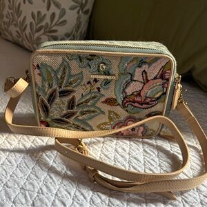 Spartina 449 Tapestry Bird Crossbody with Tan Strap